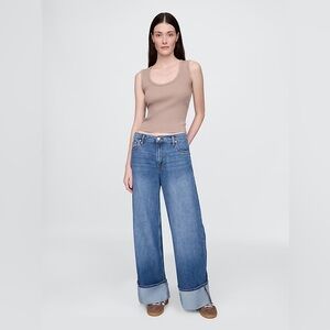 NWT! GAP Mid Rise UltraSoft Cuffed Baggy Jeans - Size 2 / 26 🩷 #734209